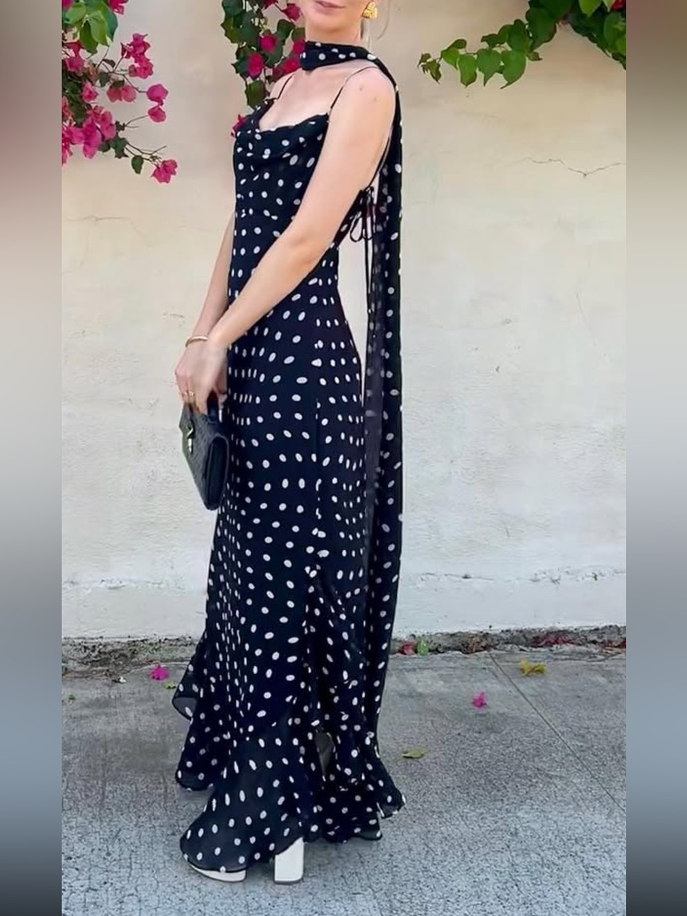 LPA Black and White Polka Dot Maxi Dress